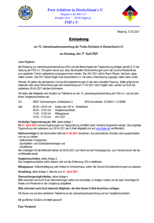 Einladung zur Jahreshauptversammlung 2021