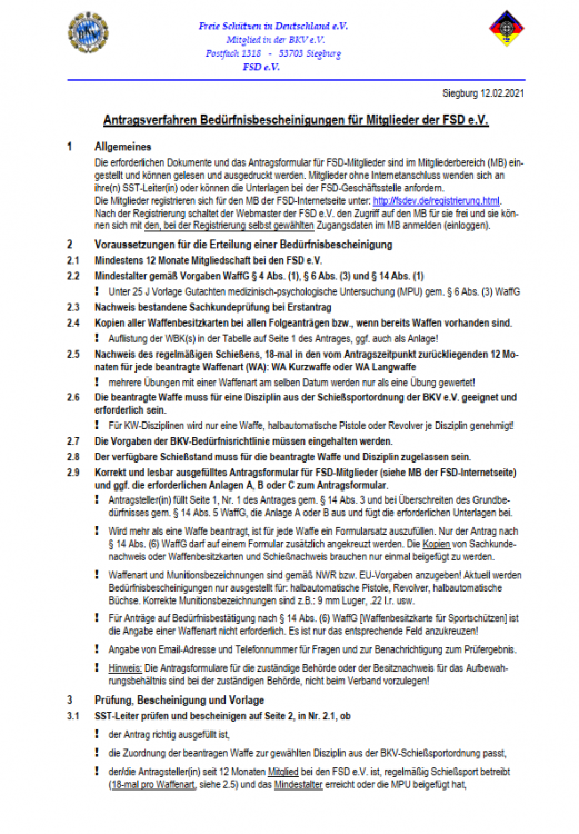 Antragsverfahren Bedürfnisbescheinigungen FSD e.V. 